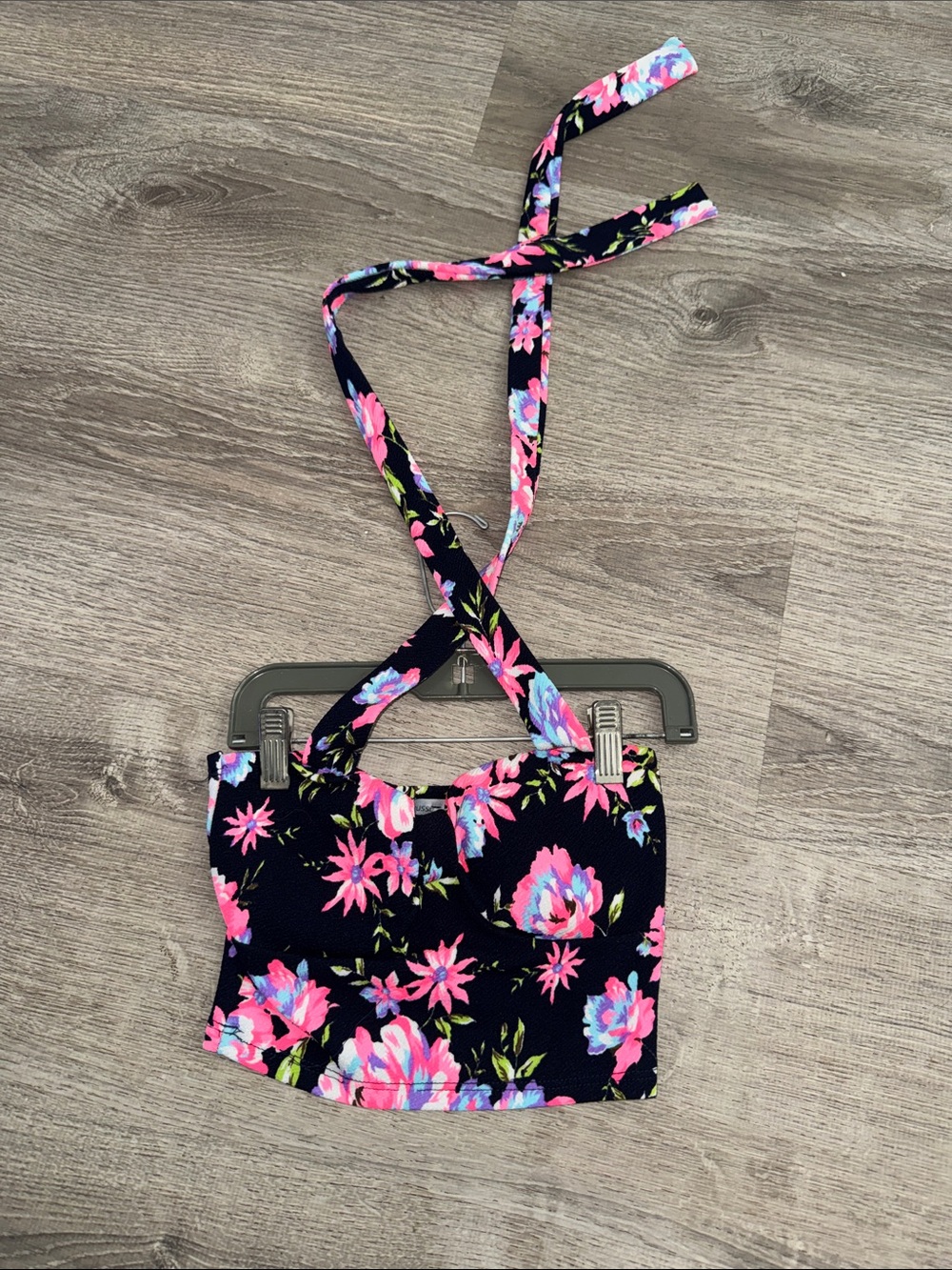 Charlotte Russe Black Floral Halter Crop Top
